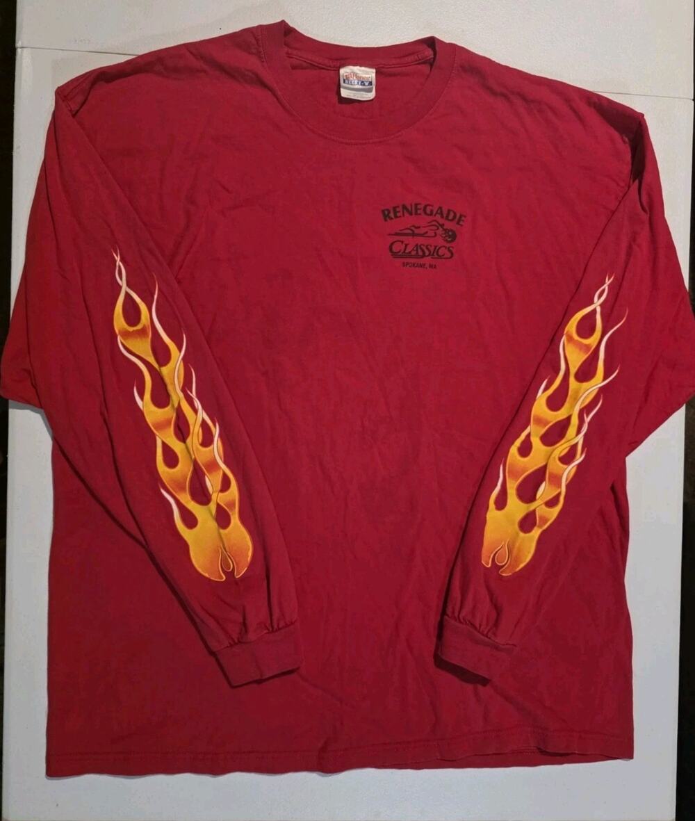 Vtg Renegade Classic Motorcycle Clothing Flame Sleeve Long Sleeve Shirt Mens 2XL